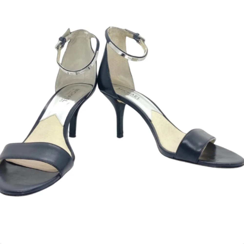 Michael Kors Kristen Black Leather Ankle Strap Heels 7.5M